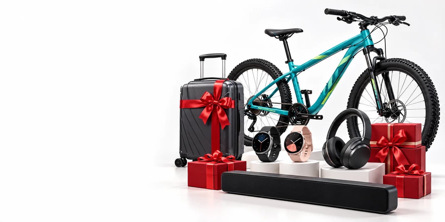Festival gift theme में cycle, trolley bag, smartwatches, headphones, soundbar और gift boxes