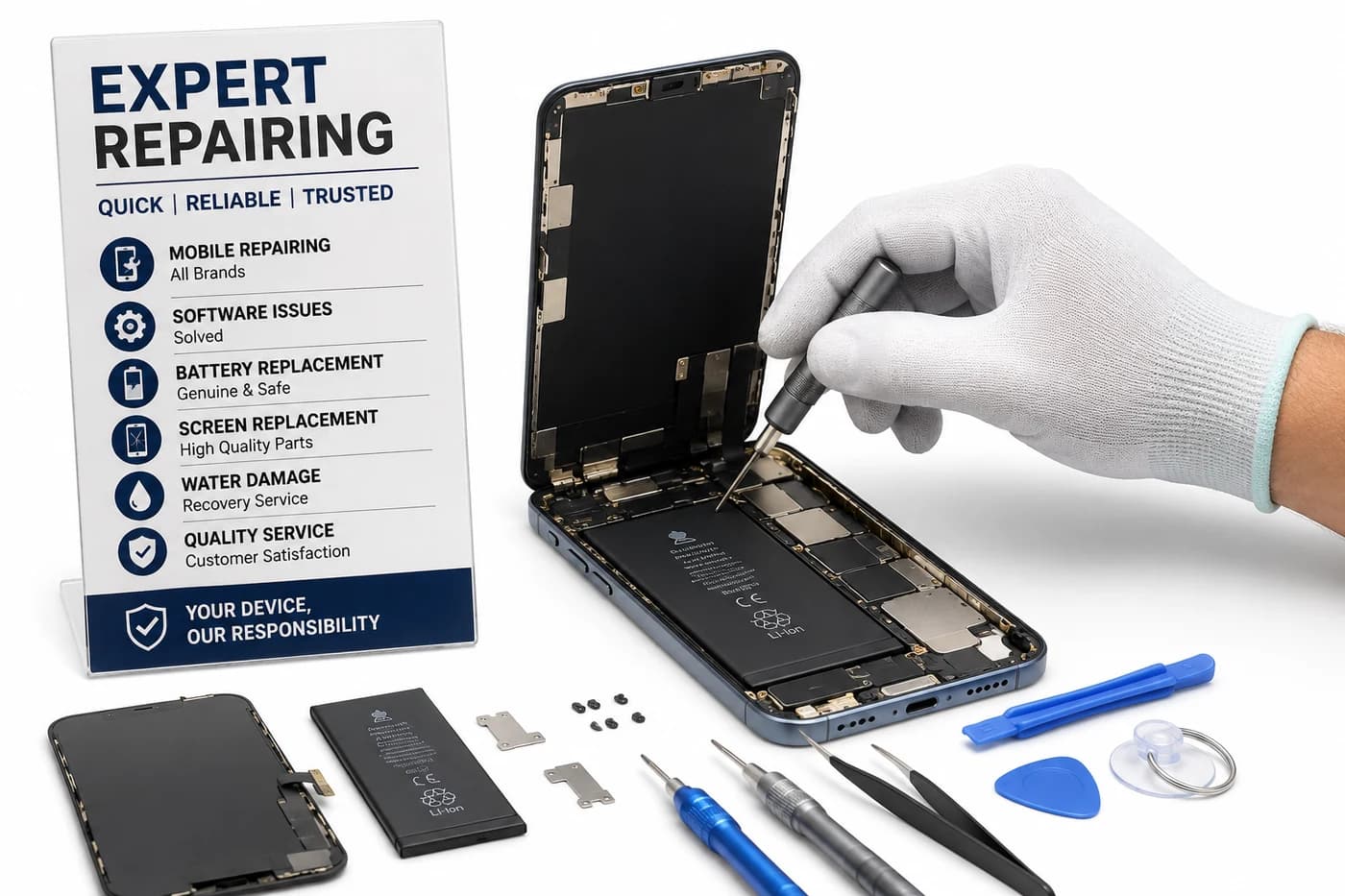 Mobile repairing — screen, battery, charging port और software