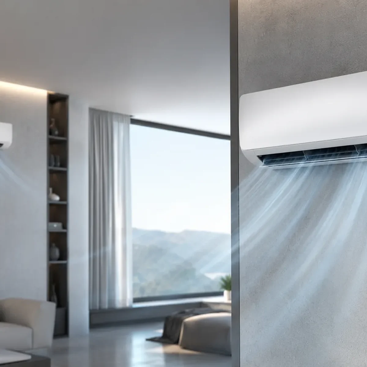कमरे में लगा हुआ split air conditioner