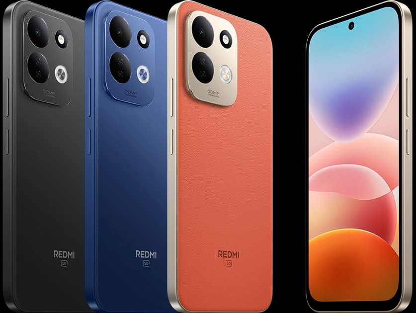 Redmi 17 5G के तीनों रंग — Eternal Orange, Endless Blue और Absolute Black