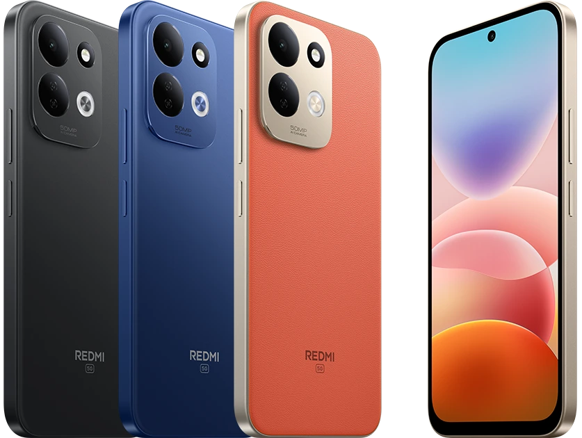 Redmi 17 5G के तीनों रंग — Eternal Orange, Endless Blue और Absolute Black