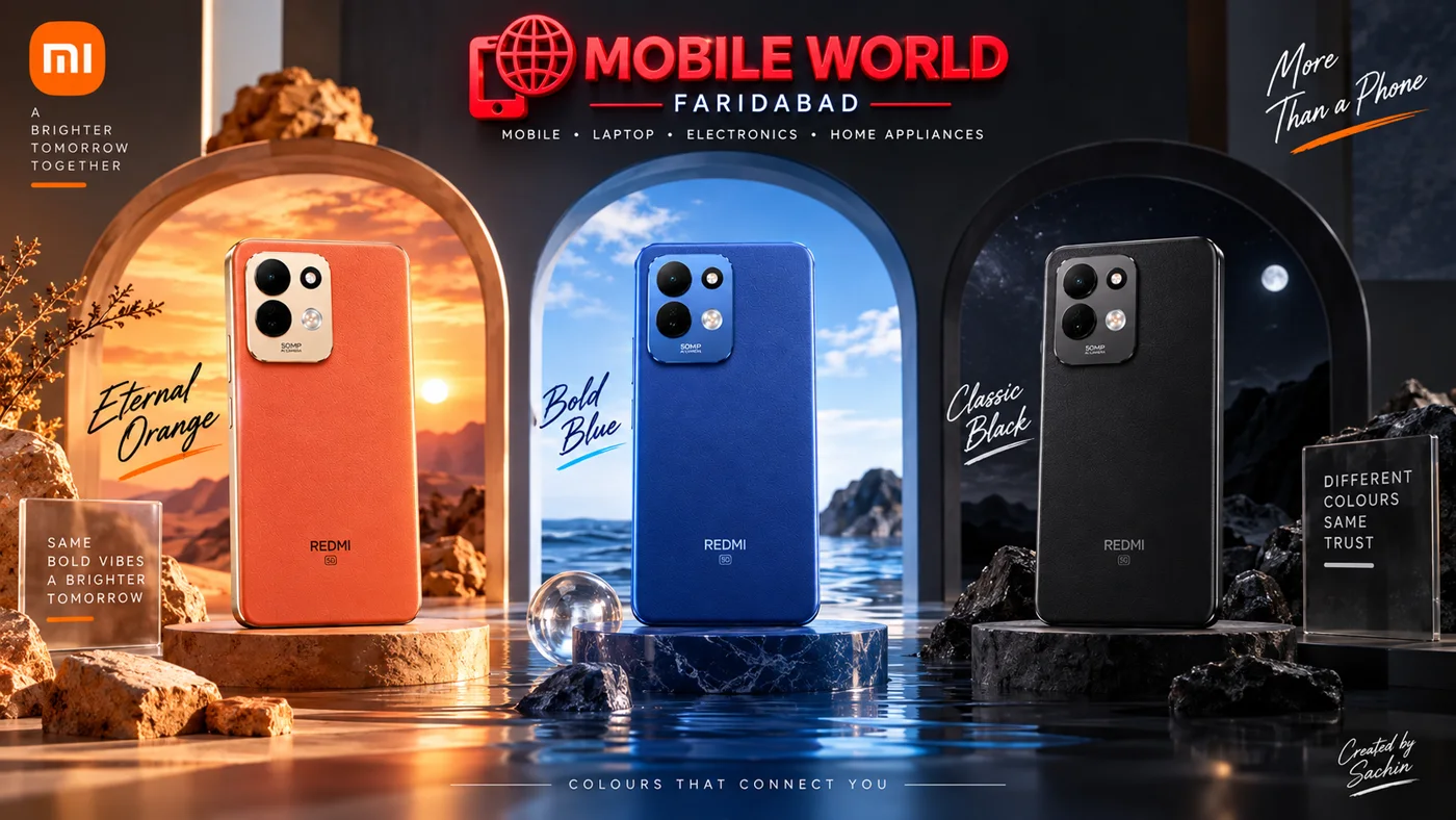 Redmi 17 5G के तीनों रंग — Eternal Orange, Endless Blue और Absolute Black